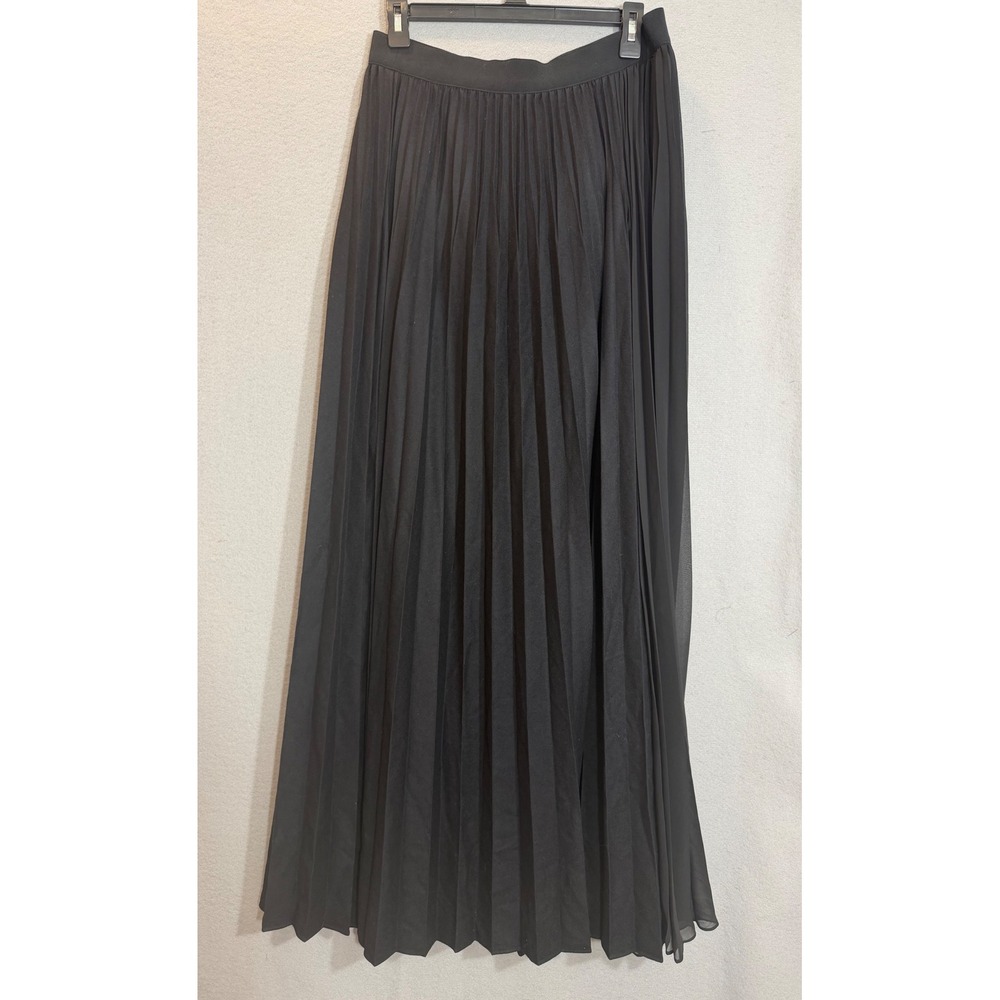 Elie Tahari Jayde Long Pleated Skirt Black Wool Blend Maxi Size 10